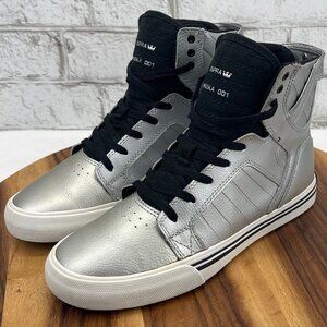 Supra Muska 001 Womens 7  Kids 5.5 Silver Black Leather Hightop Skate Shoes